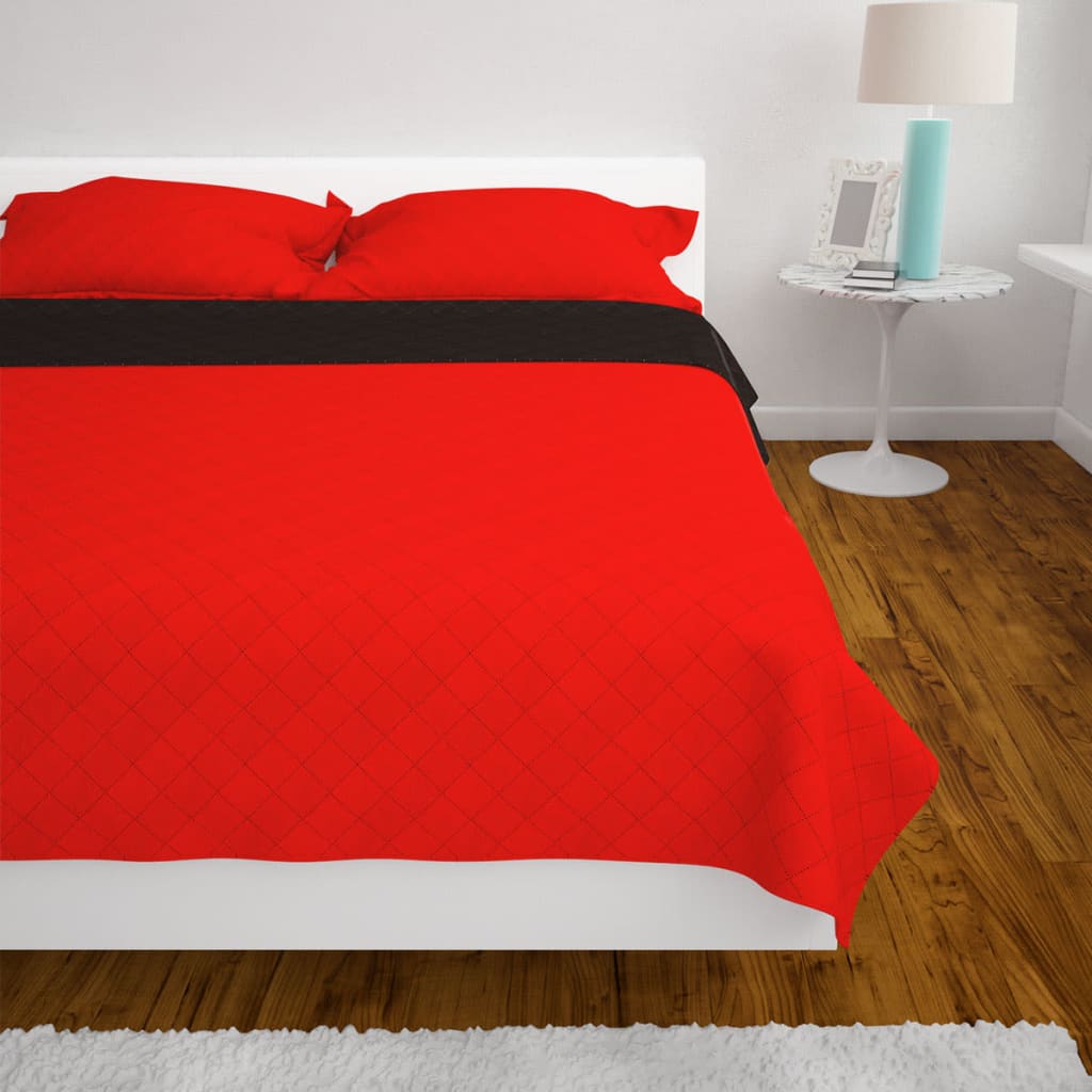 vidaXL Double-sided Quilted Bedspread Red and Black 220x240 cm