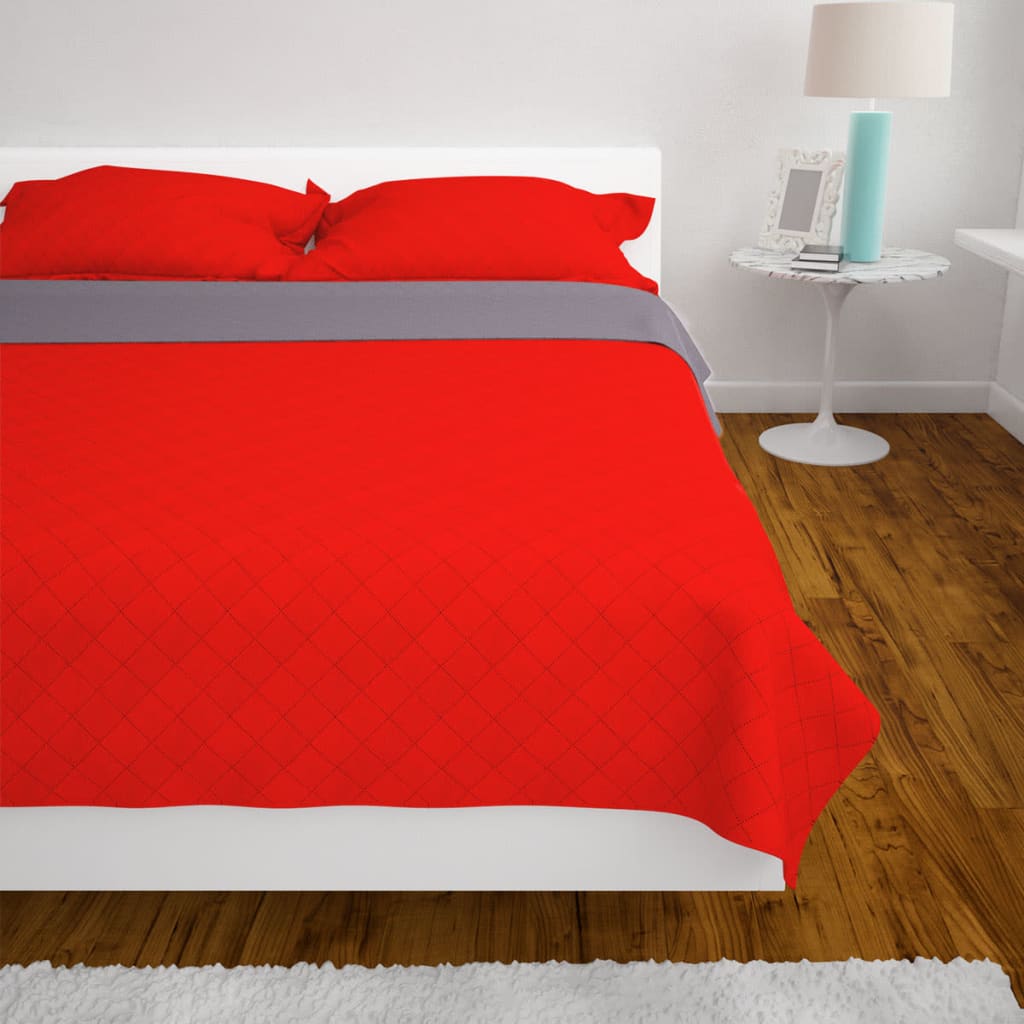 vidaXL Double-sided Quilted Bedspread Red and Grey 170x210 cm