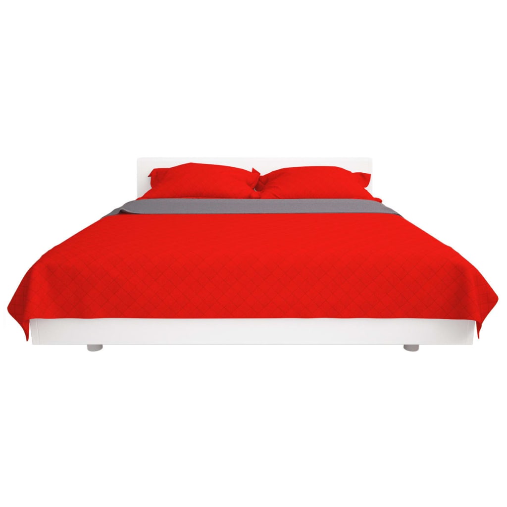 vidaXL Double-sided Quilted Bedspread Red and Grey 220x240 cm