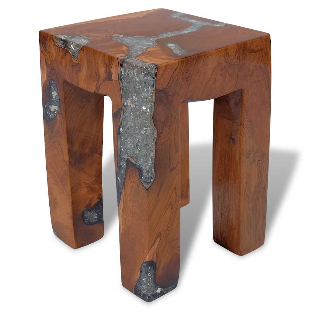 243470 vidaXL Stool Solid Teak Wood and Resin