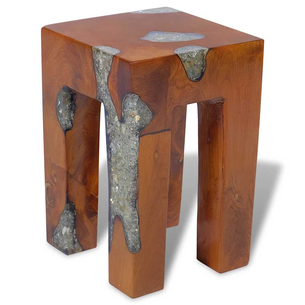 243470 vidaXL Stool Solid Teak Wood and Resin