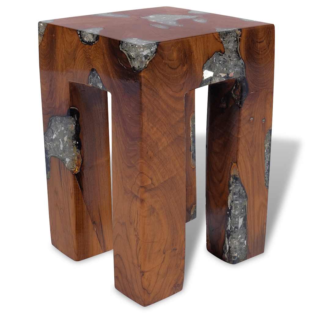 243470 vidaXL Stool Solid Teak Wood and Resin