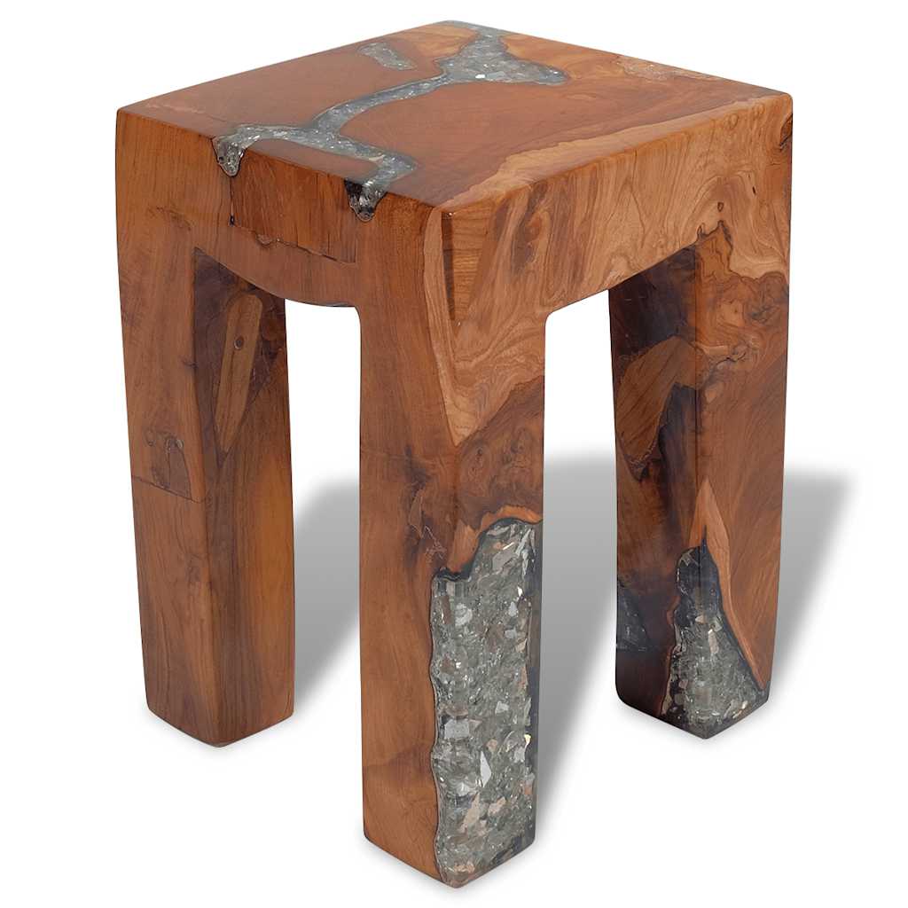 243470 vidaXL Stool Solid Teak Wood and Resin