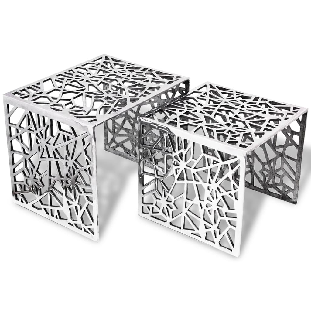 vidaXL Side Table | Set of 2 | Silver | Aluminium | Small | Lightweight