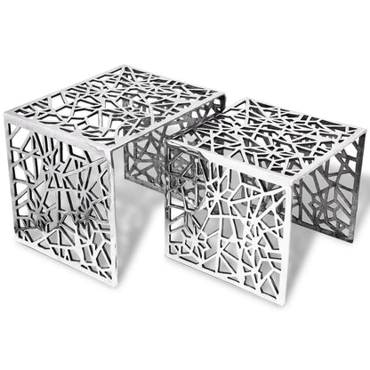 vidaXL Side Table | Set of 2 | Silver | Aluminium | Small | Lightweight