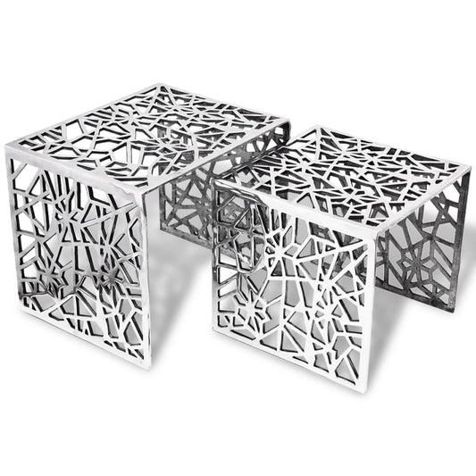vidaXL Side Table | Set of 2 | Silver | Aluminium | Small | Lightweight