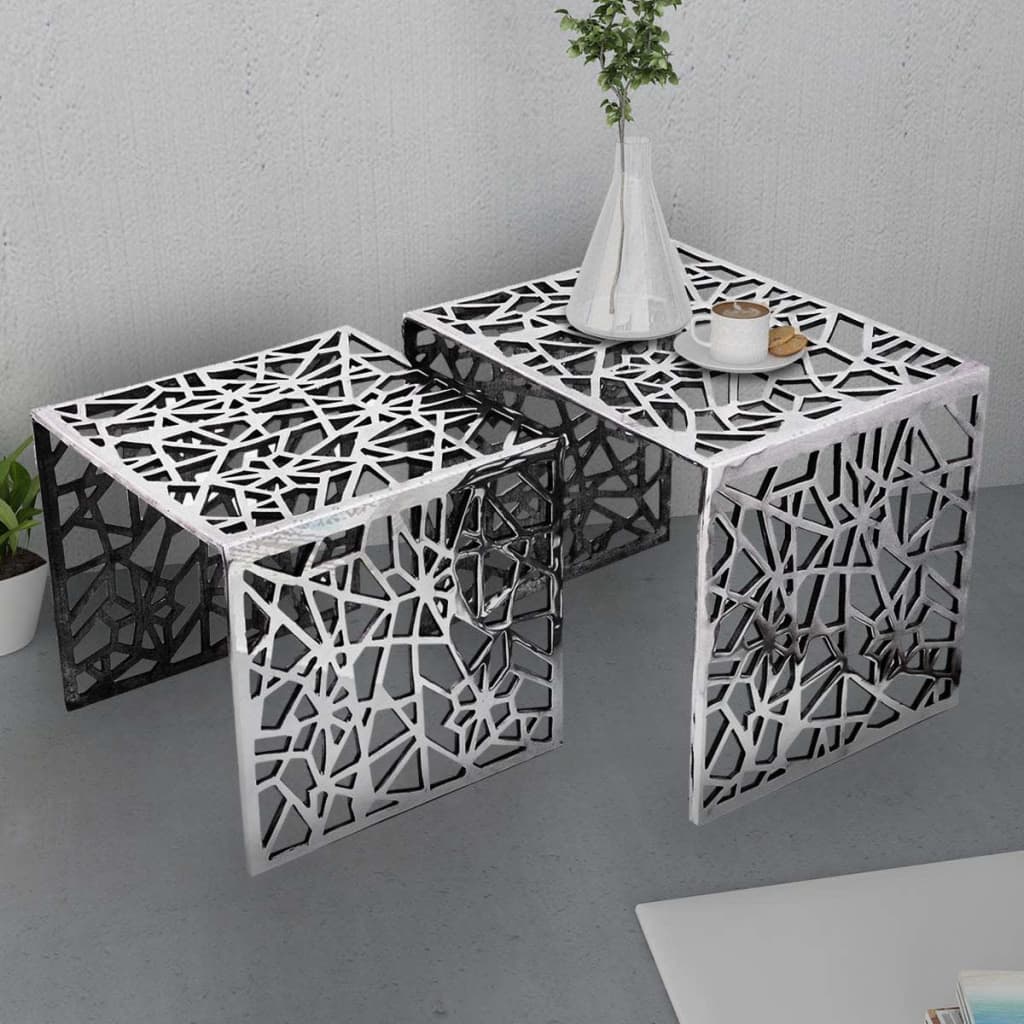 vidaXL Side Table | Set of 2 | Silver | Aluminium | Small | Lightweight