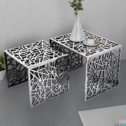 vidaXL Side Table | Set of 2 | Silver | Aluminium | Small | Lightweight