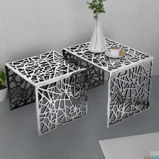 vidaXL Side Table | Set of 2 | Silver | Aluminium | Small | Lightweight
