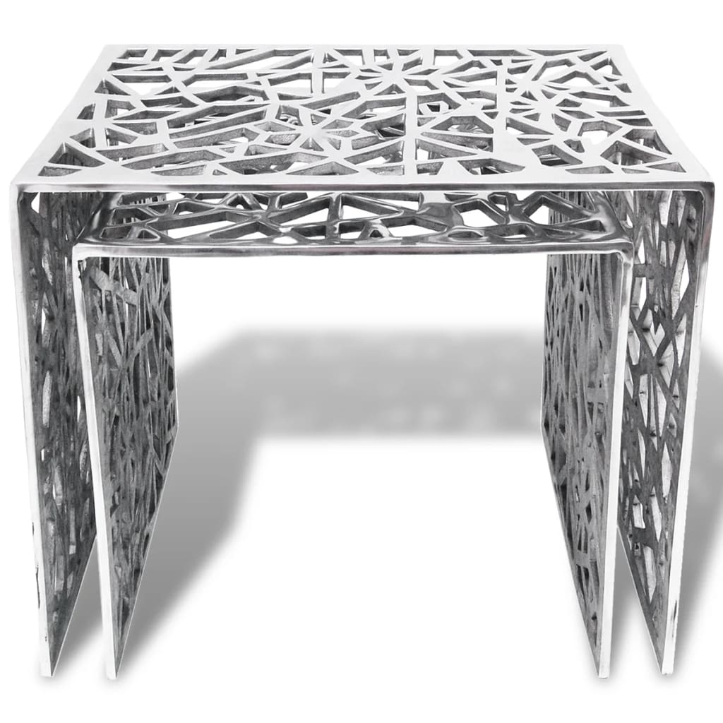 vidaXL Side Table | Set of 2 | Silver | Aluminium | Small | Lightweight