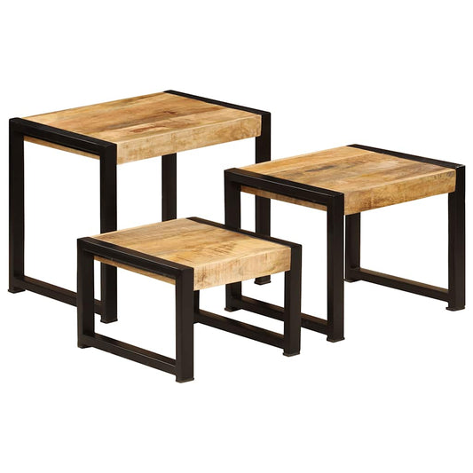 247404 vidaXL Nesting Tables 3 pcs Solid Mango Wood