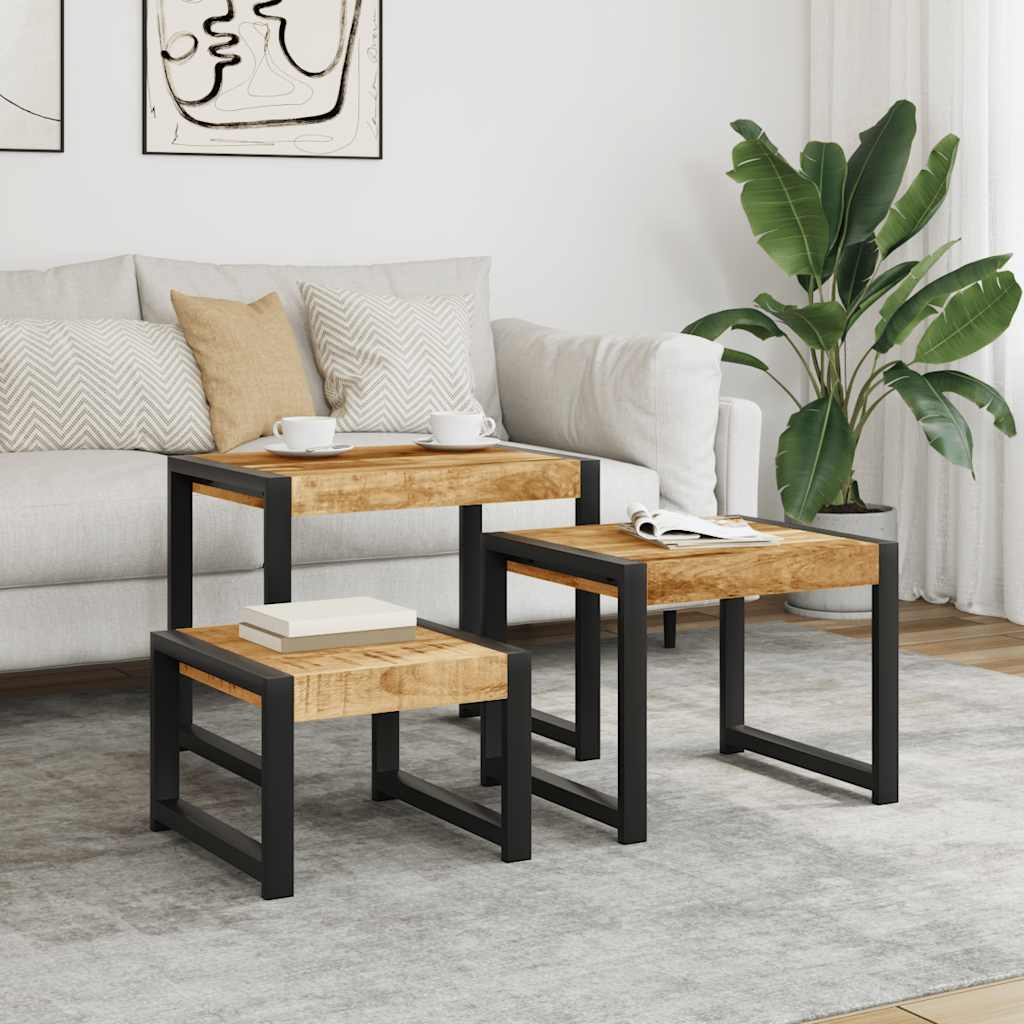 247404 vidaXL Nesting Tables 3 pcs Solid Mango Wood