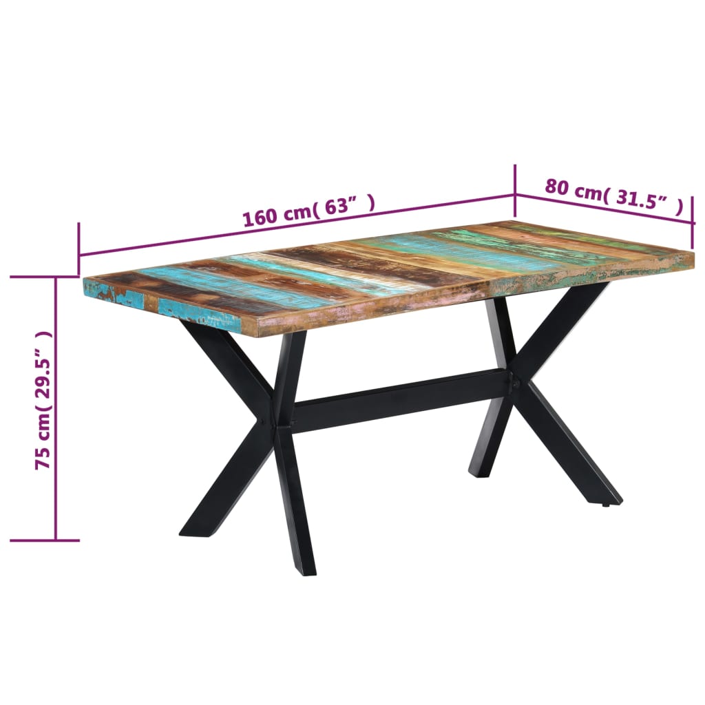 vidaXL Dining Table 160x80x75 cm Solid Reclaimed Wood