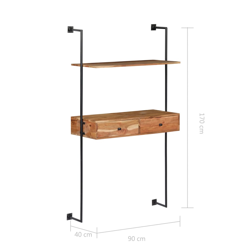 vidaXL Wall Desk 90x40x170 cm Solid Acacia Wood