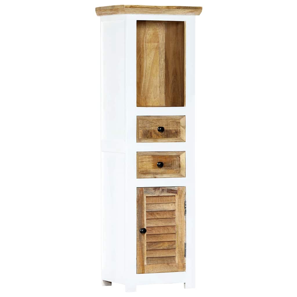 vidaXL Highboard White and Brown 40x30x128 cm Solid Rough Mango Wood