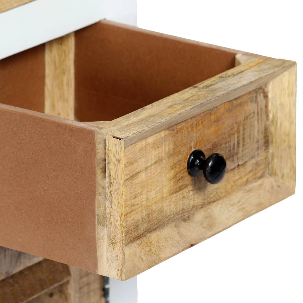 vidaXL Highboard White and Brown 40x30x128 cm Solid Rough Mango Wood
