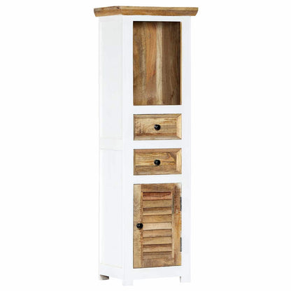 vidaXL Highboard White and Brown 40x30x128 cm Solid Rough Mango Wood
