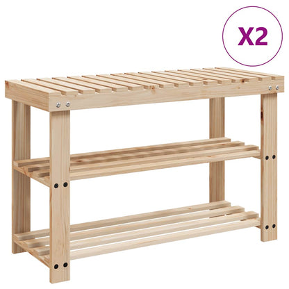 vidaXL 2-in-1 Shoe Rack with Bench Top 2 pcs Solid Wood