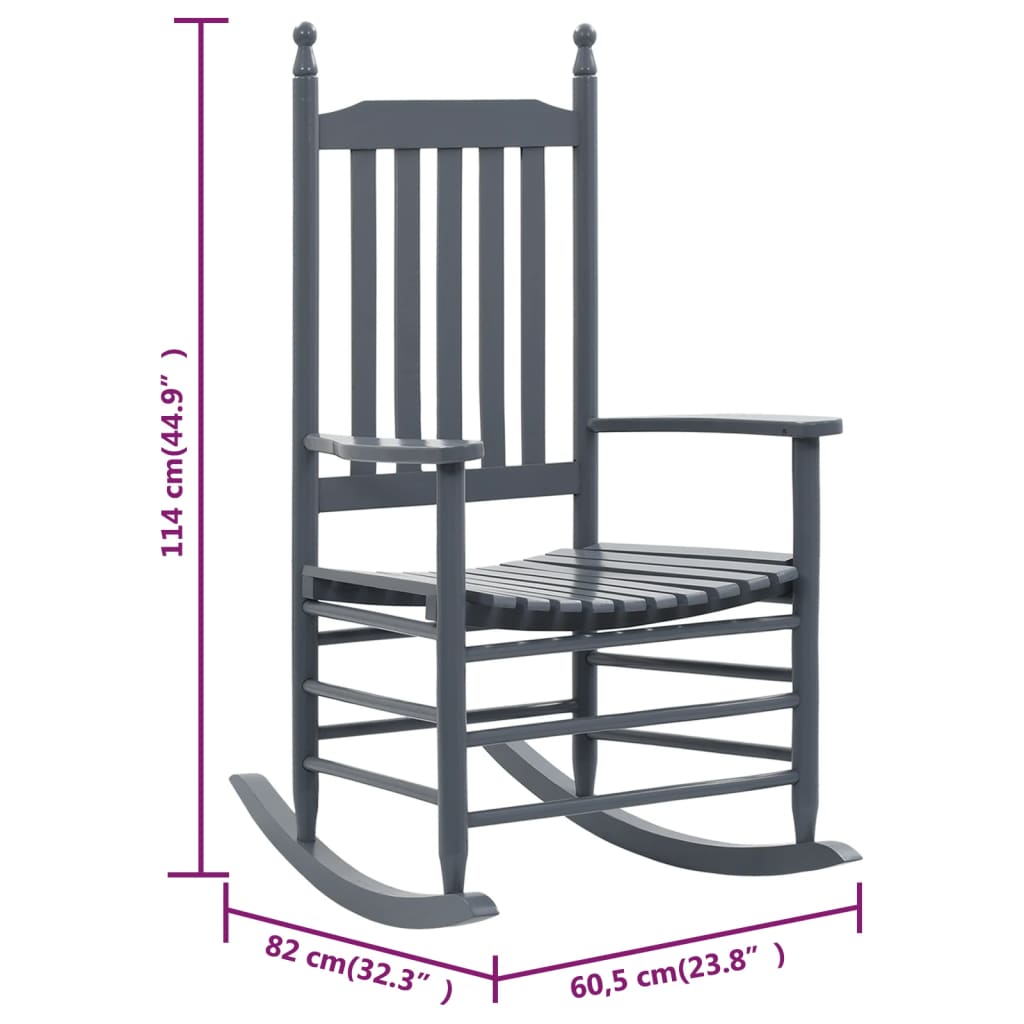 vidaXL Rocking Chair with Curved Seat Grey Poplar Wood
