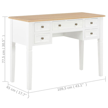 vidaXL Writing Desk White 109.5x45x77.5 cm Wood