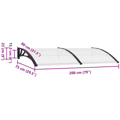 vidaXL Door Canopy Black and Transparent 200x75 cm PC