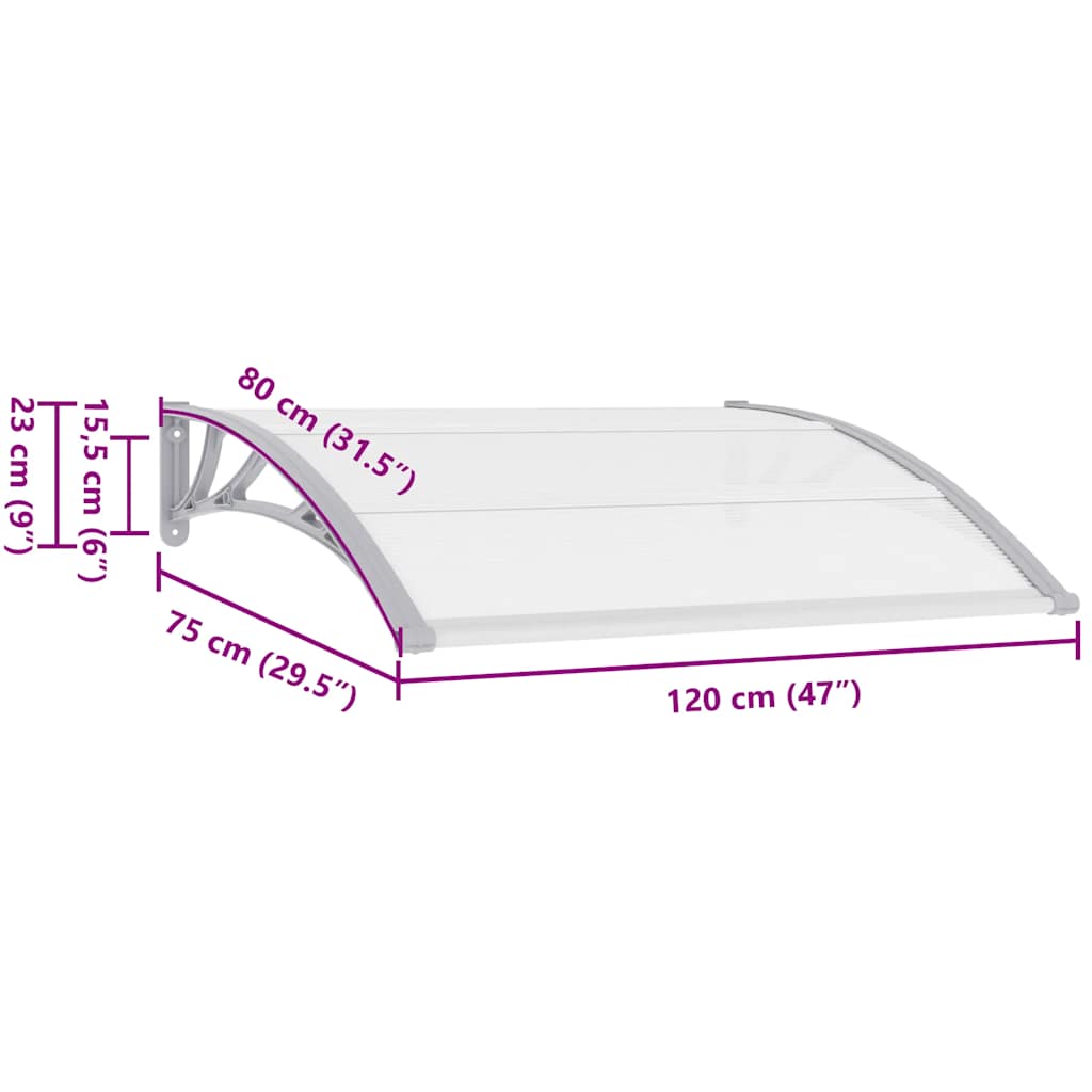 vidaXL Door Canopy Grey and Transparent 120x75 cm PC