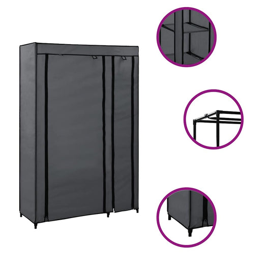 vidaXL Folding Wardrobe | Grey | Fleece fabric, Steel | Medium | Foldable