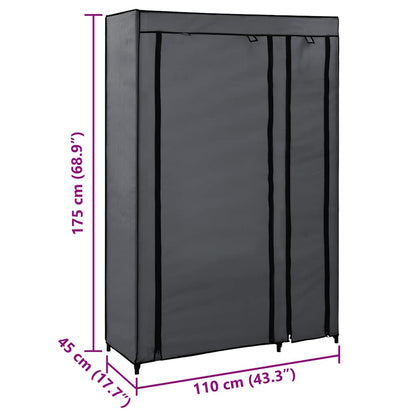 282423 vidaXL Folding Wardrobe Grey 110x45x175 cm Fabric