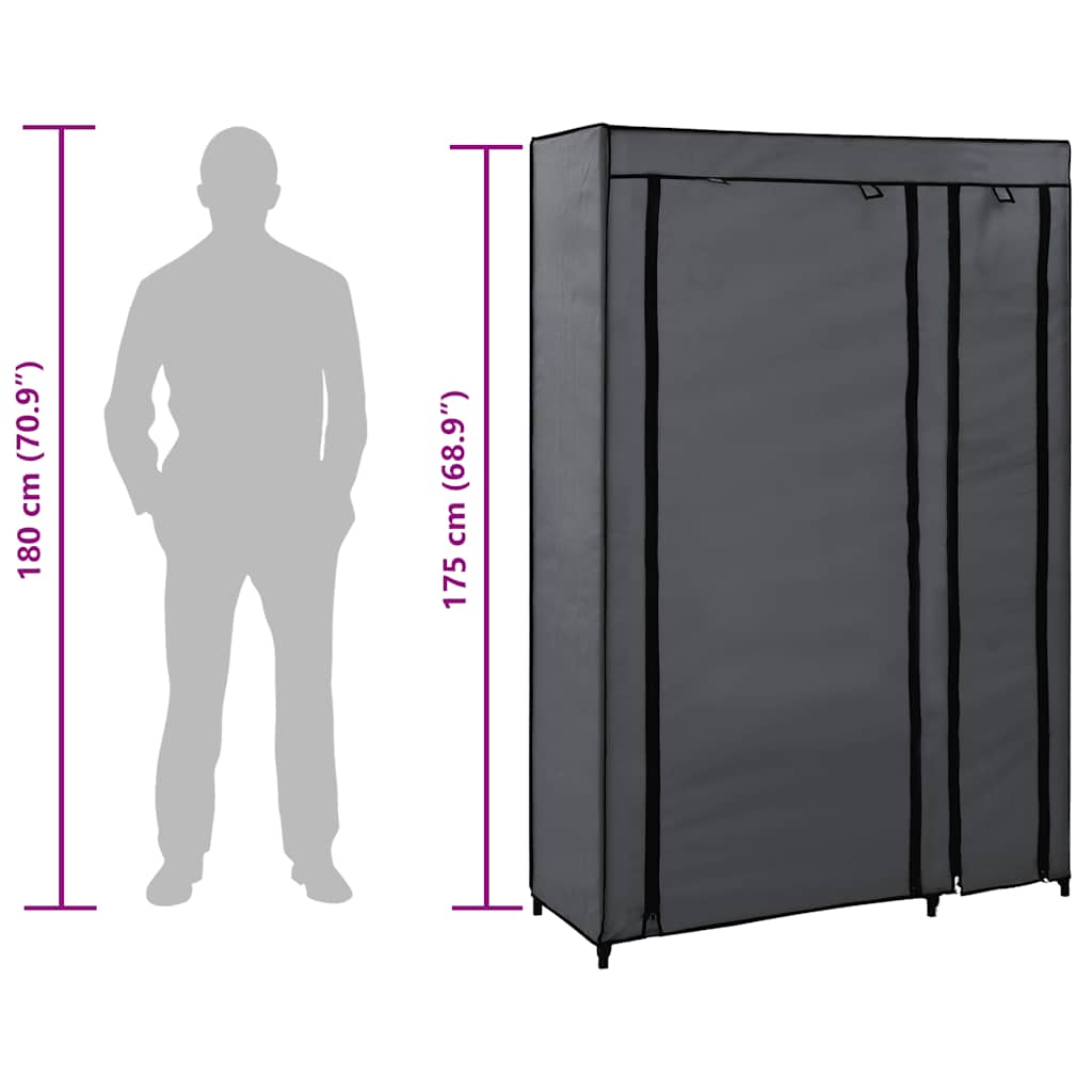 282423 vidaXL Folding Wardrobe Grey 110x45x175 cm Fabric