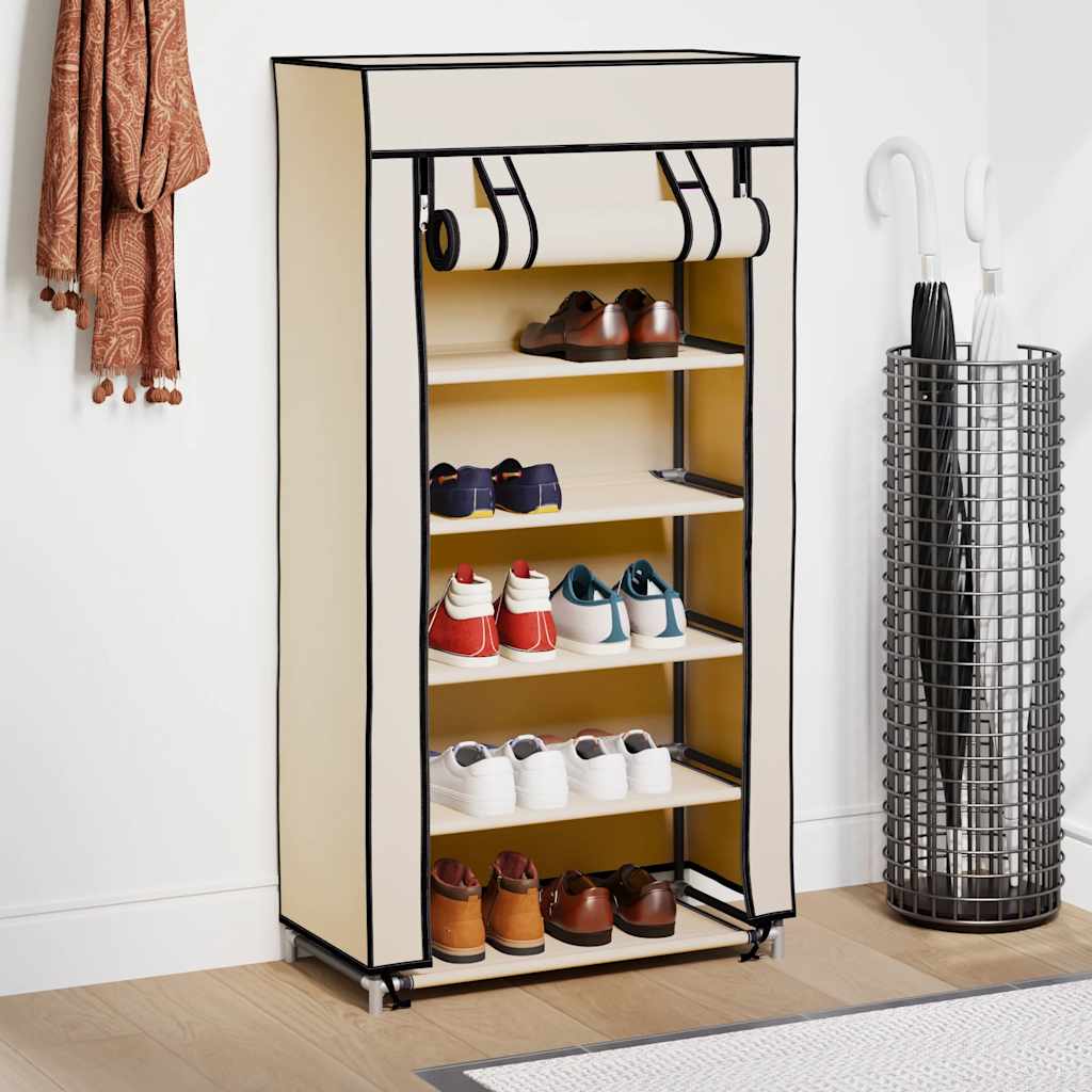 vidaXL Shoe Cabinet | Cream | Iron and non-woven fabric | 58x28x106 cm