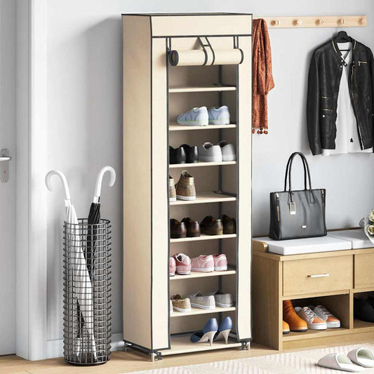 vidaXL Shoe Cabinet with Cover Cream 57x29x162 cm Fabric