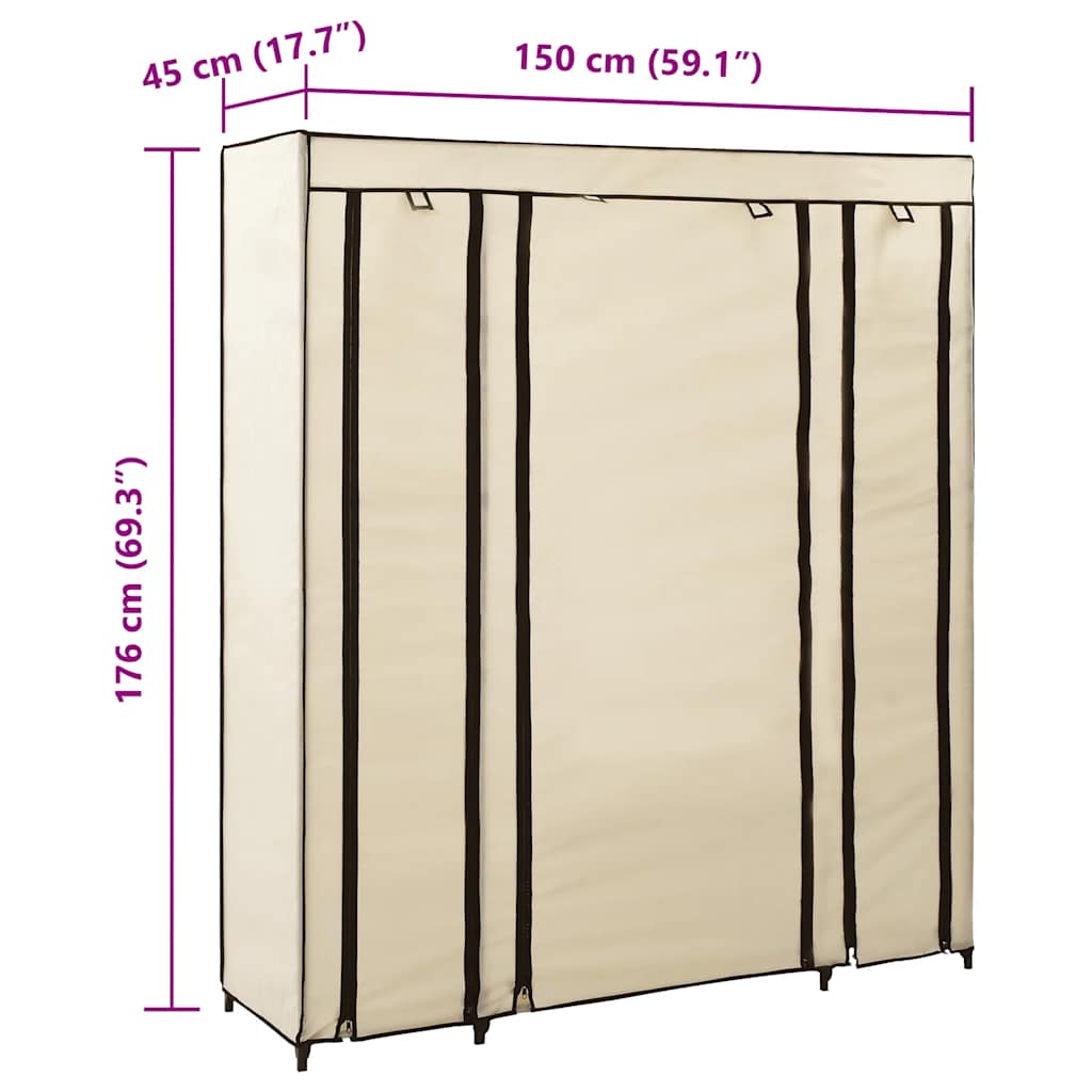 282435 vidaXL Wardrobe with Compartments and Rods Cream 150x45x176 cm Fabric
