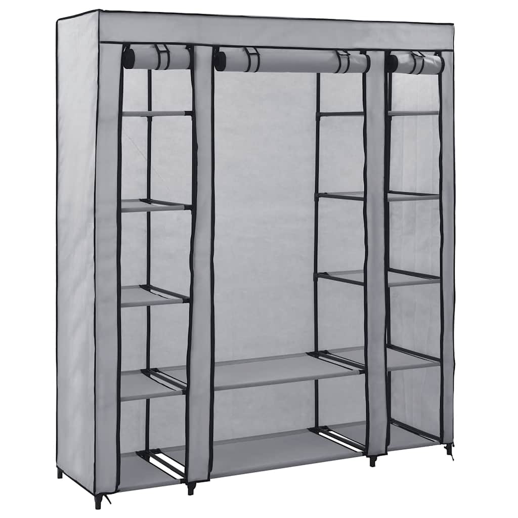 vidaXL Wardrobe with Compartments and Rods Grey 150x45x176 cm Fabric