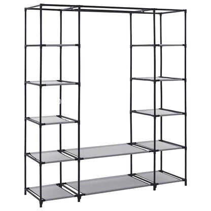 vidaXL Wardrobe with Compartments and Rods Grey 150x45x176 cm Fabric