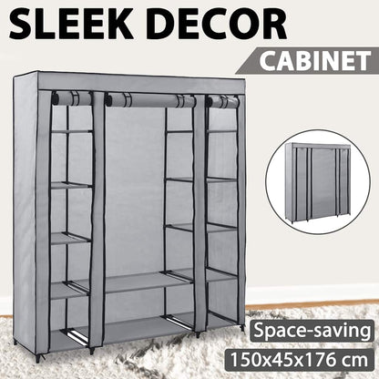 vidaXL Wardrobe with Compartments and Rods Grey 150x45x176 cm Fabric