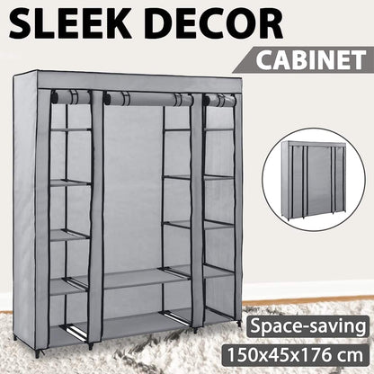 282436 vidaXL Wardrobe with Compartments and Rods Grey 150x45x176 cm Fabric