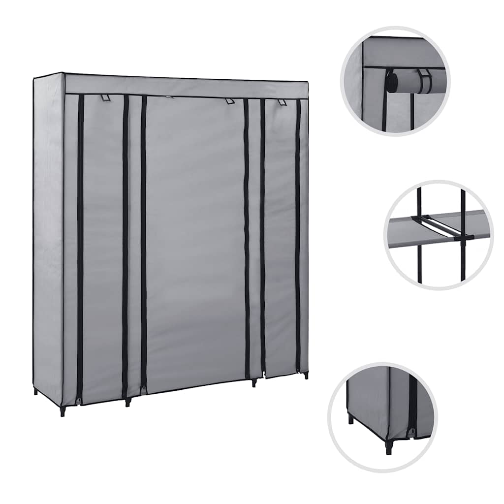 vidaXL Wardrobe with Compartments and Rods Grey 150x45x176 cm Fabric