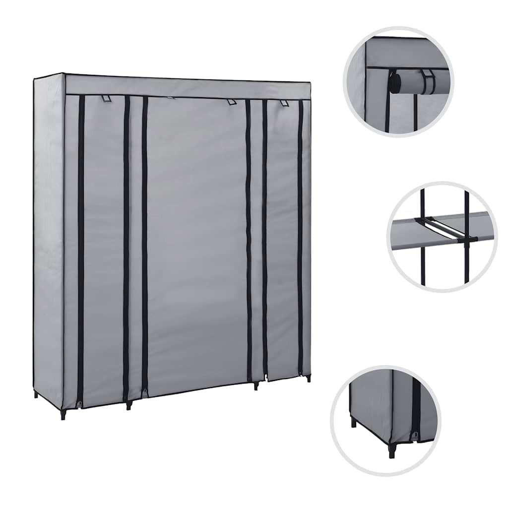 282436 vidaXL Wardrobe with Compartments and Rods Grey 150x45x176 cm Fabric