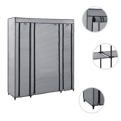 282436 vidaXL Wardrobe with Compartments and Rods Grey 150x45x176 cm Fabric