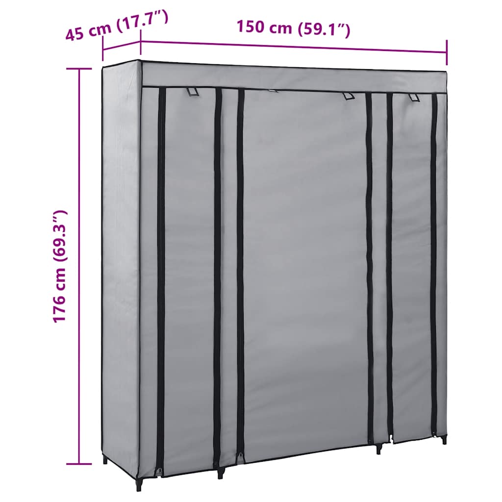 vidaXL Wardrobe with Compartments and Rods Grey 150x45x176 cm Fabric