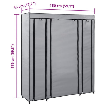 vidaXL Wardrobe with Compartments and Rods Grey 150x45x176 cm Fabric