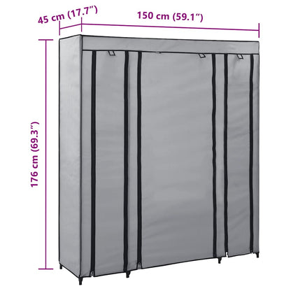282436 vidaXL Wardrobe with Compartments and Rods Grey 150x45x176 cm Fabric