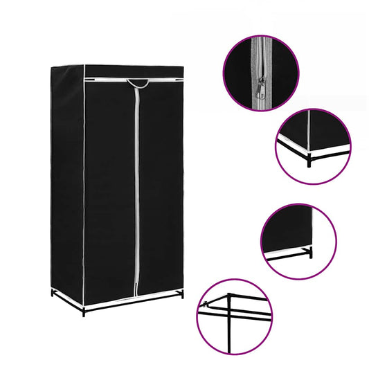 vidaXL Wardrobe | Black | Iron, Polyester | Medium | Wardrobe | Rectangular