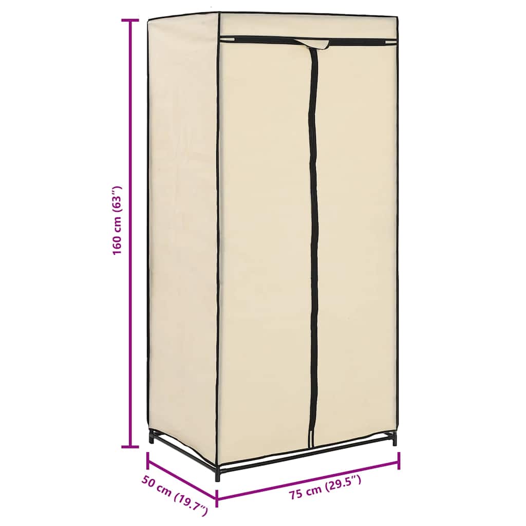 282439 vidaXL Wardrobe Cream 75x50x160 cm