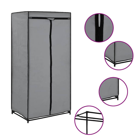 vidaXL Wardrobe | Grey | Iron, Polyester | Medium | Collapsible | Wardrobe