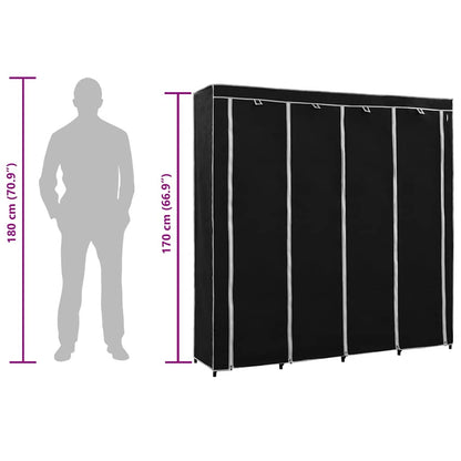 vidaXL Wardrobe with 4 Compartments Black 175x45x170 cm
