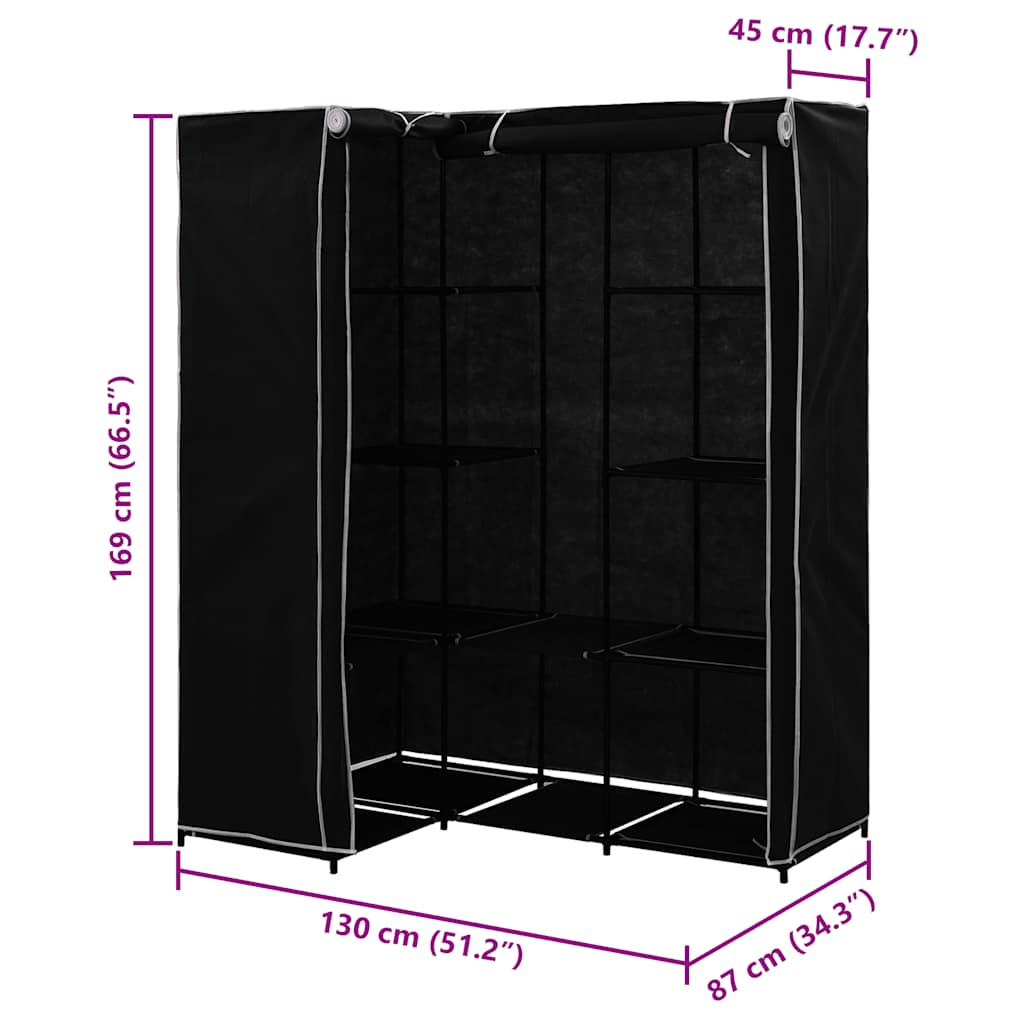 vidaXL Wardrobe | Black | Iron | Corner | Wardrobe | Rectangular | Modern