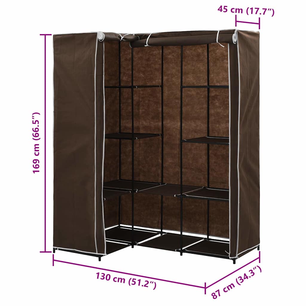 vidaXL Wardrobe | Brown | Iron tube | 130 x 87 x 169 cm | Wardrobe | Rectangular