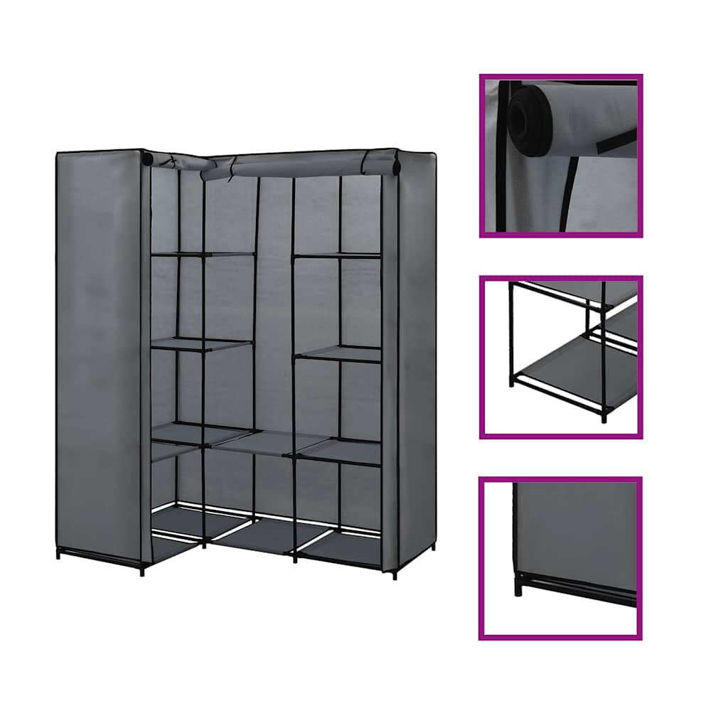 vidaXL Wardrobe | Grey | Iron, Polyester | Compact | Corner Wardrobe