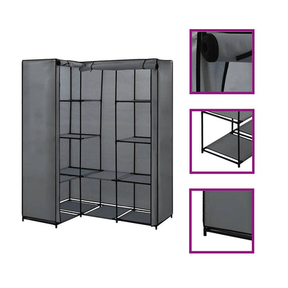 vidaXL Wardrobe | Grey | Iron, Polyester | Compact | Corner Wardrobe